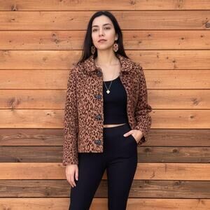 Vintage Tapestry Leopard Jacket w/ Wooden Elephant Buttons | Small | USA